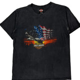 American Flag And Eagle Graphic Harley Davidson Graphic T-Shirt - Large Black Cotton