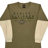 American Pride Harley Davidson Graphic Layered Long Sleeve T-Shirt - Medium Cream Cotton