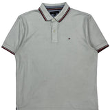 Tommy Hilfiger Striped Polo Shirt - XL White Cotton