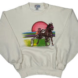 Made In USA Jerzees Horse Racing Sweatshirt - XL White Cotton Blend