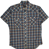 Made In USA Cowboy Cut Wrangler Checked Short Sleeve Shirt - Large Blue Cotton
