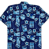 Tropical World Floral Hawaiian Shirt - Large Blue Cotton