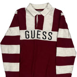 Guess Striped Rugby Shirt - Small Burgundy Cotton
