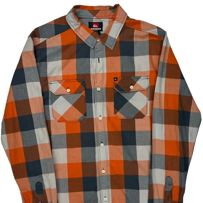 Quiksilver Checked Flannel Shirt - Large Blue Cotton