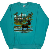 Moose In Forest Print Jerzees Graphic Sweatshirt - Large Green Cotton