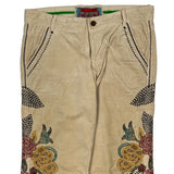 Two Ten Five Floral Cord Trousers - 34″ Waist Beige Corduroy