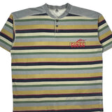 Guess Striped Henley Polo Shirt - Large Multicoloured Cotton