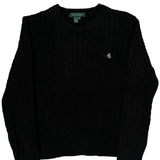 Ralph Lauren Cable Knit Sweater - Medium Black Cotton