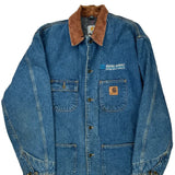 Made In USA Carhartt Collared Denim Jacket - Large Brown Cotton