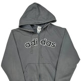 Adidas Spellout Hoodie - Large Gray Cotton Blend
