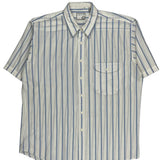 80S/90S Levis Striped Short Sleeve Shirt - Large White Polyester Blend