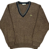 Lacoste V-Neck Sweater - Large Brown Wool