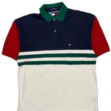 Tommy Hilfiger Striped Polo Shirt - Large Green Cotton
