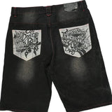 Embroidered Unbranded Baggy Denim Shorts - 37W 12L Black Denim