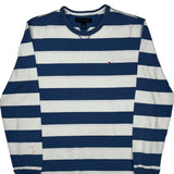 Tommy Hilfiger Striped Long Sleeve T-Shirt - Large Blue Cotton