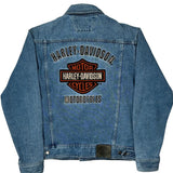 Harley Davidson Graphic Denim Jacket - Large Blue Cotton