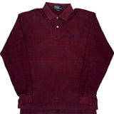 Polo By Ralph Lauren Striped Long Sleeve Polo Shirt - Small Burgundy Cotton