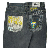 Sacred Ground Raw Blue Graphic Jeans - 34W 30L Grey Cotton