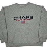 American Flag Chaps Ralph Lauren Spellout Sweatshirt - XL Gray Cotton Blend