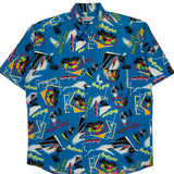 Jazz Fashion Graphic Hawaiian Shirt - Large Blue Cotton