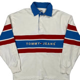 Spellout Tommy Jeans Striped Rugby Shirt - Small White Cotton