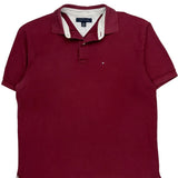 Tommy Hilfiger Polo Shirt - Large Burgundy Cotton