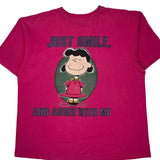 Single Stitch Snoopy Cartoon T-Shirt - XL Pink Cotton