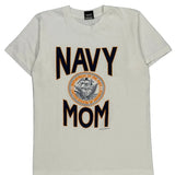 Single Stitch Navy Mom Screen Stars Graphic T-Shirt - Medium White Cotton Blend