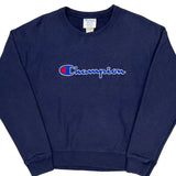 Reverse Weave Champion Spellout Sweatshirt - Medium Navy Cotton Blend