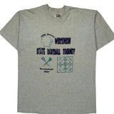 Single Stitch Fruit Of The Loom Graphic T-Shirt - Large Gray Cotton Blend