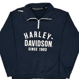 Harley Davidson Spellout 1/4 Zip - XL Navy Cotton