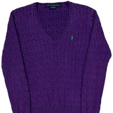 Ralph Lauren Sport Cable Knit Sweater - Large Purple Cotton