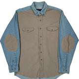 Wrangler Contrast Stitch Denim Shirt - Large Beige Cotton