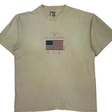 USA Flag Oneita Single Stitch T-Shirt - Large Beige Cotton