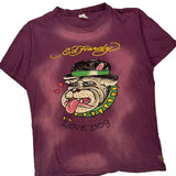 Love Dog Ed Hardy Graphic T-Shirt - Small Purple Cotton