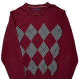 Tommy Hilfiger Argyle Jumper - 2XL Burgundy Cotton