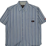 Dickies Striped Short Sleeve Shirt - Large Blue Cotton