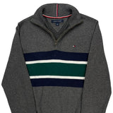 Tommy Hilfiger Striped 1/4 Zip - Small Gray Cotton
