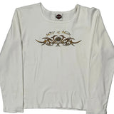Wild At Heart Harley Davidson Graphic Long Sleeve T-Shirt - Large White Cotton