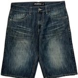 Avirex Wide Leg Graphic Denim Shorts - 34W 13L Dark Wash Cotton