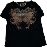 Harley Davidson Lace And Studded T-Shirt - Large Black Nylon