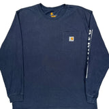 Carhartt Spellout Long Sleeve T-Shirt - Large Blue Cotton