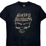 Skull Design Harley Davidson Graphic T-Shirt - XL Black Cotton