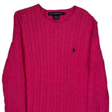 Ralph Lauren Sport Cable Knit Sweater - Large Pink Cotton