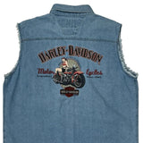 Motorcycles Harley Davidson Graphic Denim Vest - XL Blue Cotton