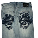 Skull Crown Embroidery Unbranded Graphic Jeans - 37W 31L Light Wash Cotton