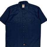 Dickies Short Sleeve Shirt - Large Navy Polyester Blend
