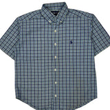 Age 8-10 Ralph Lauren Checked Short Sleeve Shirt - Small Blue Cotton
