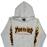 Flame Logo Thrasher Graphic Hoodie - XL White Cotton