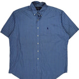 Ralph Lauren Checked Short Sleeve Shirt - XL Blue Cotton